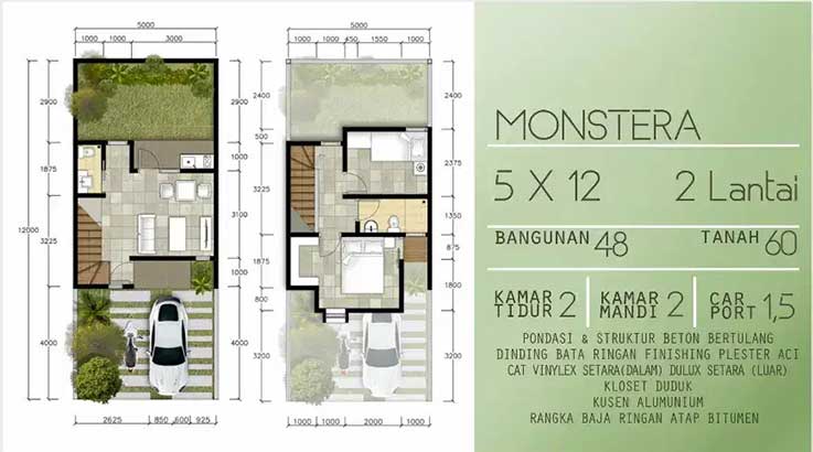 Denah rumah Ikon Tenjo tipe Monstera