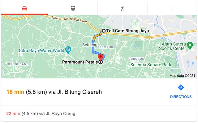 Lokasi perumahan di Tangerang hanya berjarak kurang dari 5KM dari exit toll Bitung Jaya